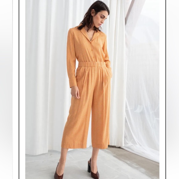 & Other Stories wide legged high waisted silky pants orange houndstooth US 6 - Picture 1 of 8